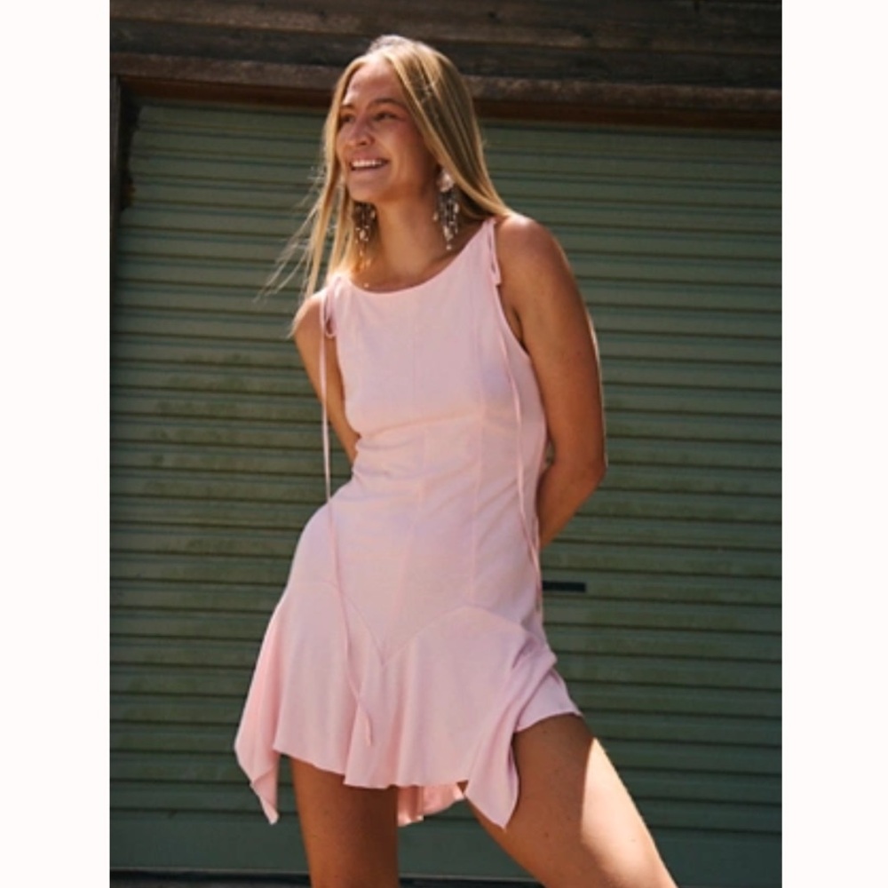 Free People Beach Good Feels Pointed Drop-Waist Pink Mini Dress